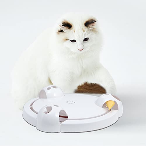 TITA-DONG Interaktives Drehspielzeug für Katzen, Verhindert Verrutschen, Sicherer Spaß, Interaktives Drehspielzeug für Katzen mit 3 Mauslöchern, Lustiges Spiel Zum Fangen der Maus,(Weiß) von TITA-DONG