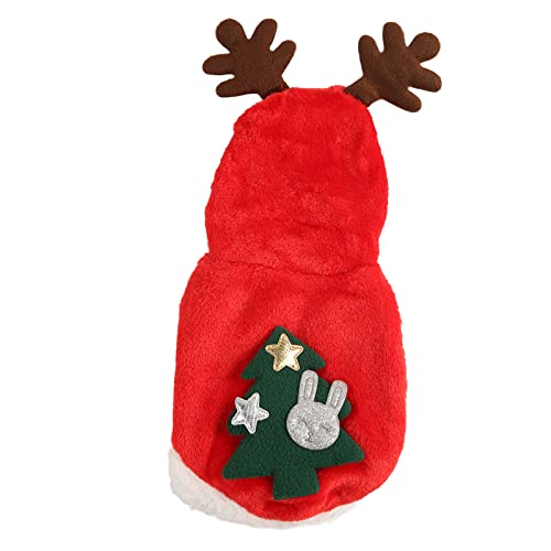 TITA-DONG Warme Weihnachtskleidung für Haustiere, Festliche Flanell-Hundekleidung, Weicher, Warmer Hundekostümmantel mit Druckknöpfen und Kapuze für Katzen, Welpen, Kaninchen (S) von TITA-DONG