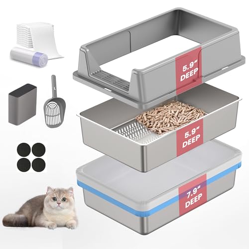 TIUUBT Edelstahl-Siebtoilette, XL Katzentoilette für Kiefernpellets mit Deckel, hoher Seitensieb für große Katzen, Anti-Auslaufen, Geruchskontrolle, inklusive Schaufel, Urinierpad, Liner TIUUBT Edelstahl-Siebtoilette, XL Katzentoilette für Kiefernpellets mit Deckel, hoher Seitensieb für große Katzen, Anti-Auslaufen, Geruchskontrolle, inklusive Schaufel, Urinierpad, Liner von TIUUBT