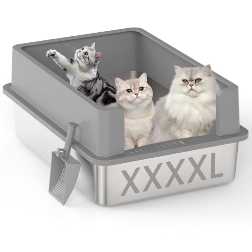Tiuubt XXXL Katzentoilette aus Edelstahl für Katzen, 71 x 50 x 30 cm, extra große Metall-Katzentoilette mit hohem Deckel, für große Katzen, Haushalt für mehrere Katzen, antihaftbeschichtet und leicht Tiuubt XXXL Katzentoilette aus Edelstahl für Katzen, 71 x 50 x 30 cm, extra große Metall-Katzentoilette mit hohem Deckel, für große Katzen, Haushalt für mehrere Katzen, antihaftbeschichtet und leicht von TIUUBT