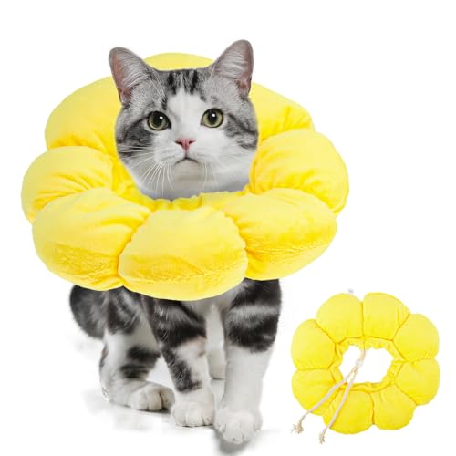 Halskrause Katze, Einstellbarer Halskrause Katze, Leckschutz Katze Sonnenblume Katzenhalsband, Elisabethanischer Kragen Katze für Katzen Nach Operationen und Verletzungen Halskrause Katze, Einstellbarer Halskrause Katze, Leckschutz Katze Sonnenblume Katzenhalsband, Elisabethanischer Kragen Katze für Katzen Nach Operationen und Verletzungen von TIVUNORON