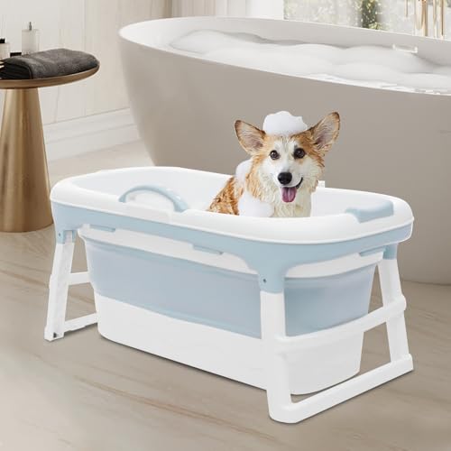 Multifunktionaler Faltbare Haustier-Duschwanne, tragbare Badewanne für kleine und mittelgroße Hundebadewanne mit Wasserablaufstopfen, für Hunde und Katzen, ideal für drinnen und draußen, 120*62*54cm von TIXBYGO