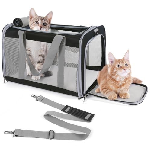 TIYOLAT Tragetasche für große Katzen mit einem Gewicht von 9 kg, faltbare Tragetasche für große Katzen oder 2 Kätzchen, weiche Seiten, Welpen-Tragetasche mit stabilem Transportgurt, ausreichende von TIYOLAT