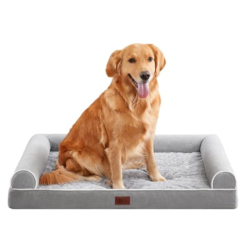 TJ SOULER orthopädische Hundebett für waschbar wasserdicht Hundekissen mit hohem Rand Unterstützung Schaum rutschfest Hundesofa, abnehmbare große Hundematratze für drinnen mit grau 92x68cm L von TJ SOULER