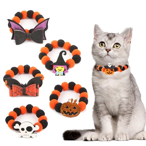 Pompon Hundehalsband Halloween Katzenhalsbänder Haustierhalsband Kürbis Krawatte Halsband Haustier Krawatte Kostüm für Party Geburtstag 5 Stück Pompon Hundehalsband Halloween Katzenhalsbänder Haustierhalsband Kürbis Krawatte Halsband Haustier Krawatte Kostüm für Party Geburtstag 5 Stück von TJCGCKK