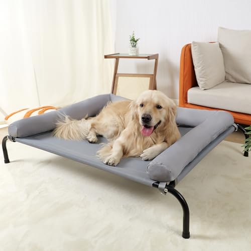 TJSOULER Kühlendes erhöhtes Hundebett mit Kissen, tragbar, waschbar, erhöhtes Hundebett mit kaufestem Netz und Metallrahmen, rutschfeste Gummifüße für den Innen- und Außenbereich, groß, Grau TJSOULER Kühlendes erhöhtes Hundebett mit Kissen, tragbar, waschbar, erhöhtes Hundebett mit kaufestem Netz und Metallrahmen, rutschfeste Gummifüße für den Innen- und Außenbereich, groß, Grau von TJSOULER