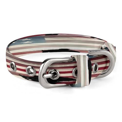 Hundehalsband mit amerikanischer Flagge, verstellbar, Edelstahl, D-Ring-Halsband, Oxford-Stoff, Katzenhalsband mit Metallschnalle, für kleine, mittelgroße Hunde Hundehalsband mit amerikanischer Flagge, verstellbar, Edelstahl, D-Ring-Halsband, Oxford-Stoff, Katzenhalsband mit Metallschnalle, für kleine, mittelgroße Hunde von TKJMCSW