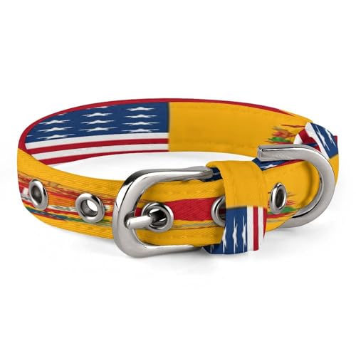 Hundehalsband mit amerikanischer Spanien-Flagge, verstellbar, Edelstahl, D-Ring-Halsband, Oxford-Stoff, Katzenhalsband mit Metallschnalle für kleine, mittelgroße Hunde Hundehalsband mit amerikanischer Spanien-Flagge, verstellbar, Edelstahl, D-Ring-Halsband, Oxford-Stoff, Katzenhalsband mit Metallschnalle für kleine, mittelgroße Hunde von TKJMCSW