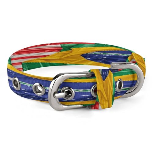 Hundehalsband mit amerikanischer und brasilianischer Flagge, verstellbar, Edelstahl, D-Ring-Halsband, Oxford-Stoff, Katzenhalsband mit Metallschnalle, für kleine, mittelgroße Hunde Hundehalsband mit amerikanischer und brasilianischer Flagge, verstellbar, Edelstahl, D-Ring-Halsband, Oxford-Stoff, Katzenhalsband mit Metallschnalle, für kleine, mittelgroße Hunde von TKJMCSW