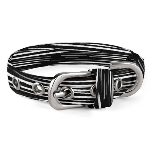 Hundehalsband mit schwarzen und weißen Linien, verstellbar, Edelstahl, D-Ring-Halsband, Oxford-Stoff, Katzenhalsband mit Metallschnalle, für kleine, mittelgroße Hunde von TKJMCSW