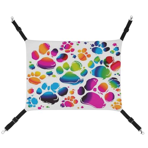 TKJMCSW Bunte Hundepfotenabdruck-Katzen-Hängematte für Käfig, Ratten, Frettchen-Hängematte, Katzenhängematte für große Katzen, hängendes Katzenbett, Katzenhängematte, Bett, Chinchilla-Hängematte, von TKJMCSW