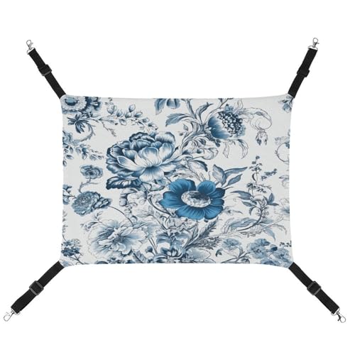TKJMCSW Katzenhängematte mit Blumenmuster in Blau und Weiß, für Käfig, Ratten, Frettchen, Frettchen, Katzenhängematte für große Katzen, hängendes Katzenbett, Katzenhängematte, Bett, von TKJMCSW
