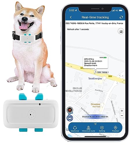 TKMARS Tracker Hund GPS Hunde Tracker GPS Tracker Hund ohne ABO mit Ton- Und Lichtalarm, Echtzeit-Tracking, Ip65 Wasserdicht von TKMARS