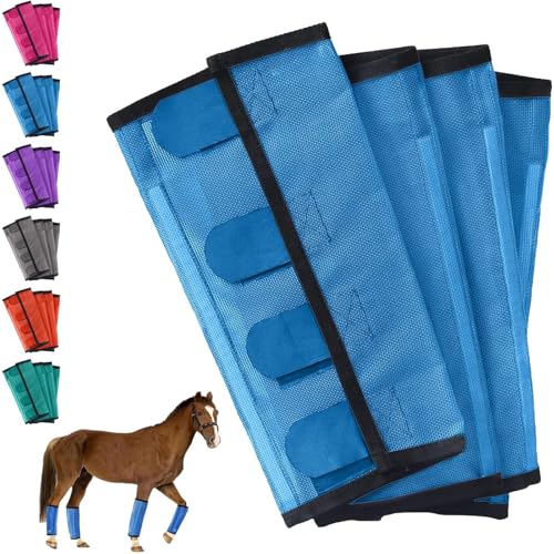 Breathable Mesh Horse Flyproof Leggings, Horse Fly Boots, Fly Boots for Horses Set of 4, Stay-On Comfortable Tear-Resistant Leg Guards for Adjustable and Universals (Blue) von TKNIBEEN
