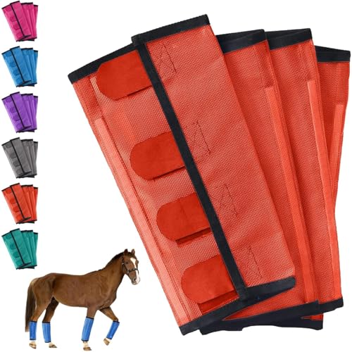 Breathable Mesh Horse Flyproof Leggings, Horse Fly Boots, Fly Boots for Horses Set of 4, Stay-On Comfortable Tear-Resistant Leg Guards for Adjustable and Universals (Orange) von TKNIBEEN