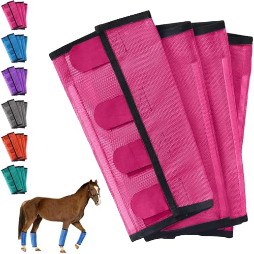 Breathable Mesh Horse Flyproof Leggings, Horse Fly Boots, Fly Boots for Horses Set of 4, Stay-On Comfortable Tear-Resistant Leg Guards for Adjustable and Universals (Pink) von TKNIBEEN