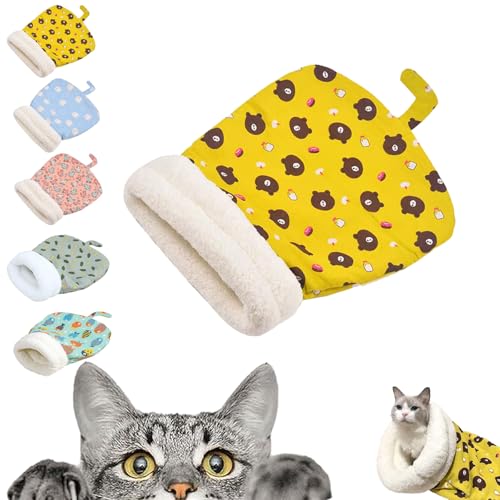 Cozy Pet Nest for Cats and Dogs, Cat Sleeping Bag for Indoor Cats, Cozy Pet Nest for Small Cats and Dogs, 360°wrap Soft Plush Comfortable Cat Bed (Yellow Bear, 14 * 18inch) von TKNIBEEN