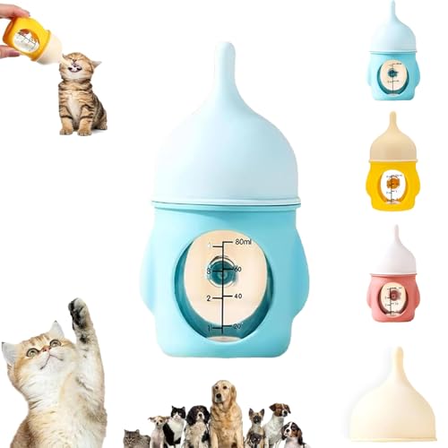 Leak-Proof Squeezable Kitten Bottle, Silicone Kitten Bottle Feeding Kit, Puppy and Kitten Feeding Bottle, Anti-Choking Feeding Kit with Soft Nipple, Reusable 20/80ml Milk (Blue, 80ml) von TKNIBEEN