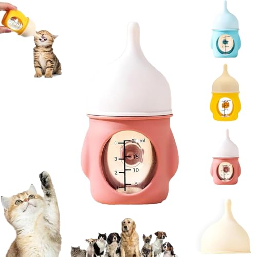 Leak-Proof Squeezable Kitten Bottle, Silicone Kitten Bottle Feeding Kit, Puppy and Kitten Feeding Bottle, Anti-Choking Feeding Kit with Soft Nipple, Reusable 20/80ml Milk (Pink, 80ml) von TKNIBEEN