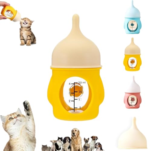 Leak-Proof Squeezable Kitten Bottle, Silicone Kitten Bottle Feeding Kit, Puppy and Kitten Feeding Bottle, Anti-Choking Feeding Kit with Soft Nipple, Reusable 20/80ml Milk (Yellow, 80ml) von TKNIBEEN