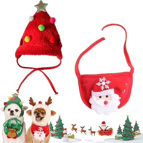 Sofenthiss Adorable Christmas Tree Pom-Pom Hat, Christmas Tree Hat for Pets, Dog Christmas Hat, Cat Christmas Hat, for Small Dogs Cats Pet Santa Gifts (A, S) von TKNIBEEN
