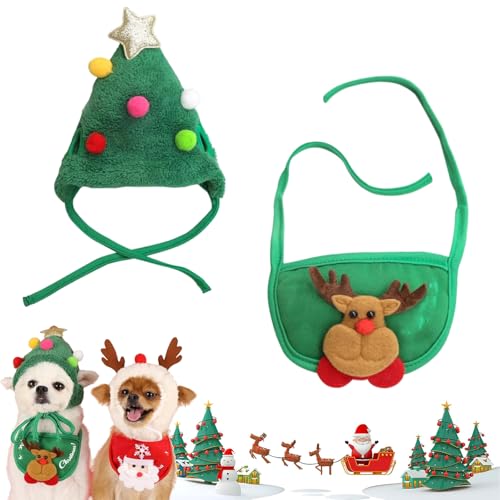 Sofenthiss Adorable Christmas Tree Pom-Pom Hat, Christmas Tree Hat for Pets, Dog Christmas Hat, Cat Christmas Hat, for Small Dogs Cats Pet Santa Gifts (B, M) von TKNIBEEN