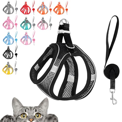 Stimulicat Cat Harness, Stimuli Cat Harness, Cat Harnes and Leash Set Escape Proof, Reflective Design, Double Fixation on The Neck and Chest (Black, S (Recommended 10-14 catties)) von TKNIBEEN