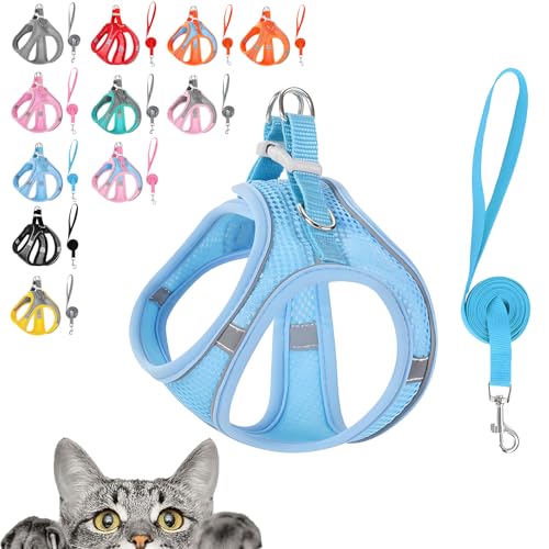 Stimulicat Cat Harness, Stimuli Cat Harness, Cat Harnes and Leash Set Escape Proof, Reflective Design, Double Fixation on The Neck and Chest (Blue, XXS (Recommended 3-6 catties)) von TKNIBEEN