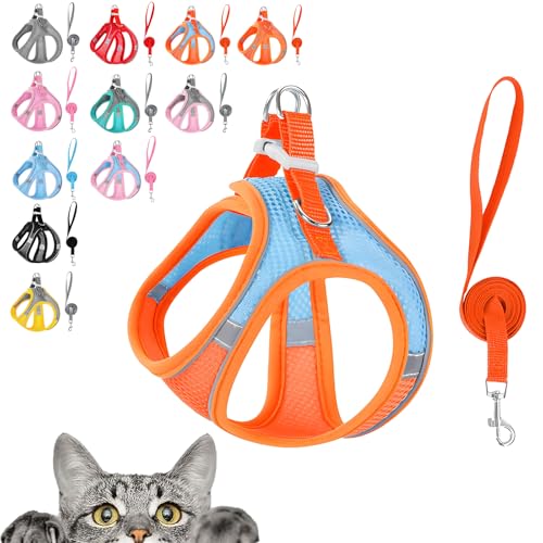 Stimulicat Cat Harness, Stimuli Cat Harness, Cat Harnes and Leash Set Escape Proof, Reflective Design, Double Fixation on The Neck and Chest (Blue and orange, XXS (Recommended 3-6 catties)) von TKNIBEEN