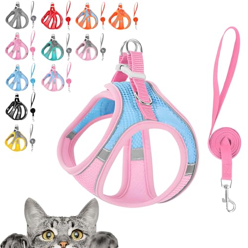 Stimulicat Cat Harness, Stimuli Cat Harness, Cat Harnes and Leash Set Escape Proof, Reflective Design, Double Fixation on The Neck and Chest (Blue and pink, XS (Recommended 7-9 catties)) von TKNIBEEN
