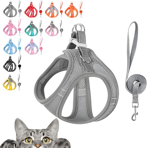 Stimulicat Cat Harness, Stimuli Cat Harness, Cat Harnes and Leash Set Escape Proof, Reflective Design, Double Fixation on The Neck and Chest (Gray, S (Recommended 10-14 catties)) von TKNIBEEN