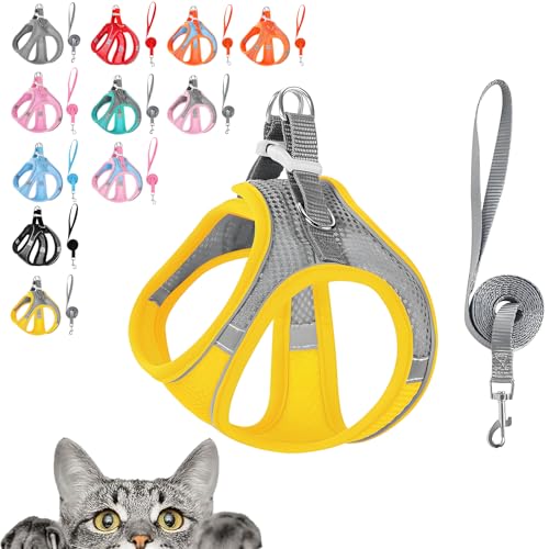 Stimulicat Cat Harness, Stimuli Cat Harness, Cat Harnes and Leash Set Escape Proof, Reflective Design, Double Fixation on The Neck and Chest (Gray-Yellow, S (Recommended 10-14 catties)) von TKNIBEEN