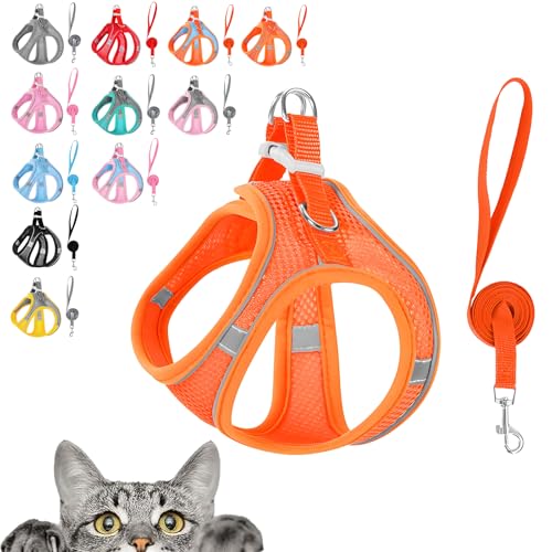 Stimulicat Cat Harness, Stimuli Cat Harness, Cat Harnes and Leash Set Escape Proof, Reflective Design, Double Fixation on The Neck and Chest (Orange, XS (Recommended 7-9 catties)) von TKNIBEEN