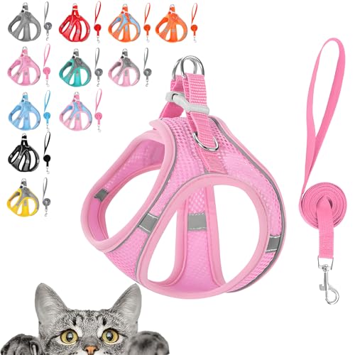 Stimulicat Cat Harness, Stimuli Cat Harness, Cat Harnes and Leash Set Escape Proof, Reflective Design, Double Fixation on The Neck and Chest (Pink, S (Recommended 10-14 catties)) von TKNIBEEN