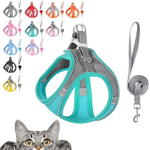 Stimulicat Cat Harness, Stimuli Cat Harness, Cat Harnes and Leash Set Escape Proof, Reflective Design, Double Fixation on The Neck and Chest (Pink-Gray, L (Recommended 18-28 catties)) von TKNIBEEN