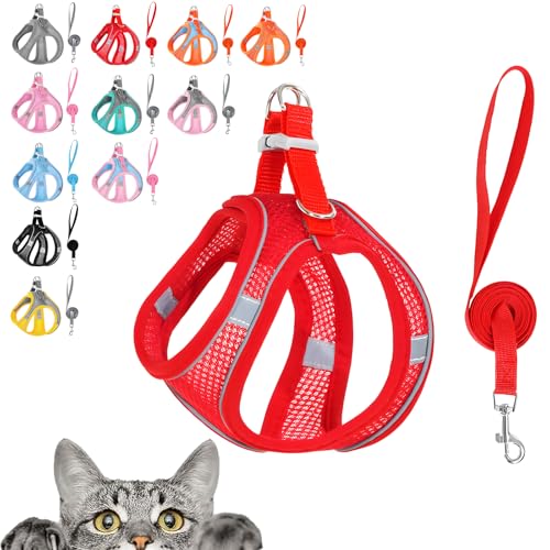 Stimulicat Cat Harness, Stimuli Cat Harness, Cat Harnes and Leash Set Escape Proof, Reflective Design, Double Fixation on The Neck and Chest (Red, XS (Recommended 7-9 catties)) von TKNIBEEN