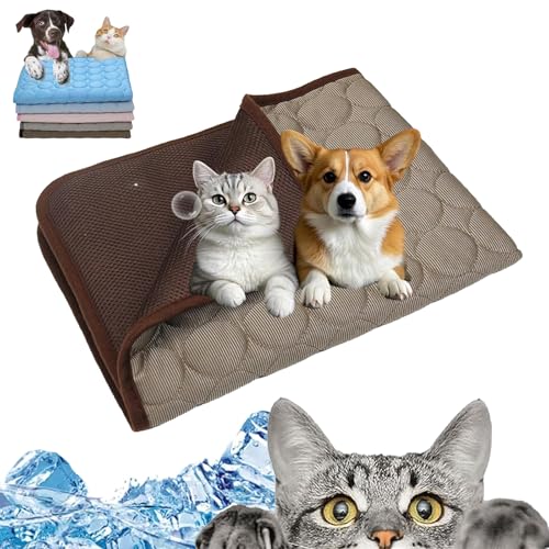 TKNIBEEN Kittra Cooling Mat for Cats, Cat Cooling Mat, Dog Cooling Mat, 3 Layer System Instant Cool Non Slip Kittra Pad, Cool and Healthy Cooling Bed for Cats, for Cats/Dogs (Brown, L(28 * 22in)) von TKNIBEEN