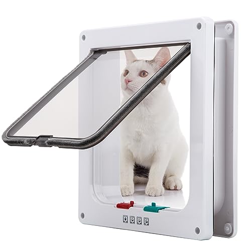 TKOOFN Pet Mate 4-Wege Verschluss Katzentür Katzenklappe Haustier Tür Freilauftür (Weiß, M) von Tkoofn