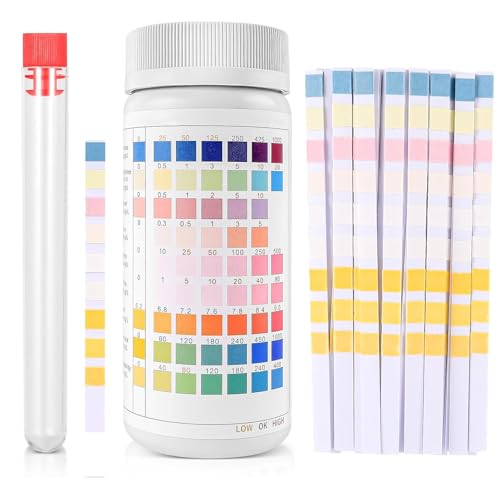 9 in 1 Aquarium Wassertest 100 Stück Aquarium Teststreifen, Wasserhärte Messen pH Teststreifen Set Wassertester Aquarium Zubehör, Genaue Prüfung der Eisen, Kupfer, Wasserhärte, Chlor, Nitrit, pH von TLDNZXY