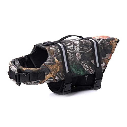 Camo-Rettungsweste for Hunde mit reflektierenden Streifen, verstellbarer Badeanzug mit hohem Auftrieb for kleine, mittelgroße und große Hunde – Sicherheitsjacke for Schwimmen, Bootfahren, Strand(Color von TLTLT