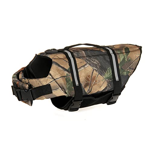 Camo-Rettungsweste for Hunde mit reflektierenden Streifen, verstellbarer Badeanzug mit hohem Auftrieb for kleine, mittelgroße und große Hunde – Sicherheitsjacke for Schwimmen, Bootfahren, Strand(Color von TLTLT