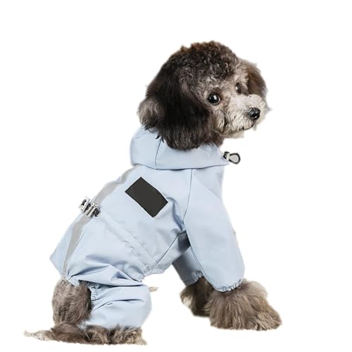 Hunderegenmäntel, wasserdichte Hunderegenjacke mit Kapuze, reflektierende Hunde-Onesies for kleine und mittelgroße Hunde (L-Blau)(Blue,L-Back Length 30cm) von TLTLT