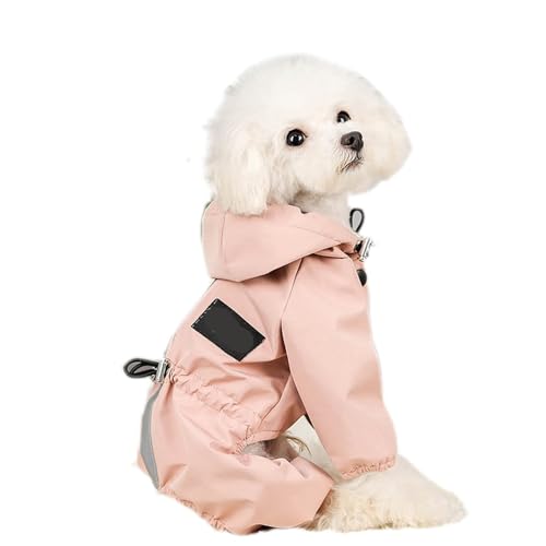 Hunderegenmäntel, wasserdichte Hunderegenjacke mit Kapuze, reflektierende Hunde-Onesies for kleine und mittelgroße Hunde (L-Blau)(Pink,L-Back Length 30cm) von TLTLT