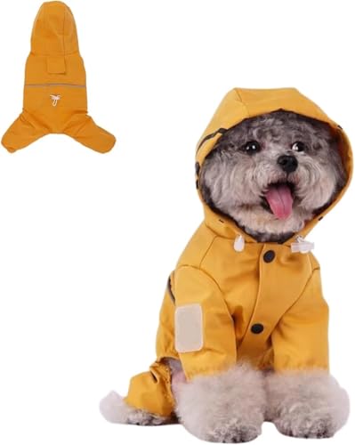 Hunderegenmantel, vierbeiniger All-Cover mit Kapuze, süß Bedruckt mit reflektierenden Streifen, wasserdichte Poncho-Kleidung for kleine und mittelgroße Hunde_2XL (blau)(Orange,XL-Back Length:34.5cm) von TLTLT