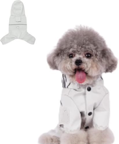Hunderegenmantel, vierbeiniger All-Cover mit Kapuze, süß Bedruckt mit reflektierenden Streifen, wasserdichte Poncho-Kleidung for kleine und mittelgroße Hunde_2XL (blau)(White,L-Back Length:28.5cm) von TLTLT