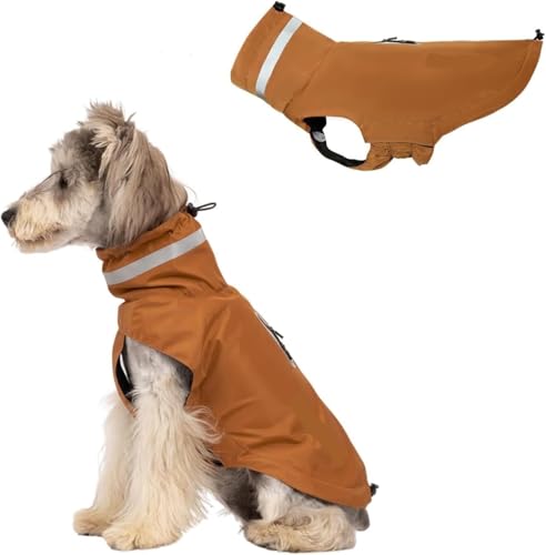 Hunderegenmantel klein, reflektierende, verstellbare, hochgeschlossene, wasserdichte Hundejacke mit Traktionsloch, leichter Regenponcho-Mantel for kleine und mittelgroße Hunde_2XL (Khaki)(Brown,XL:Che von TLTLT