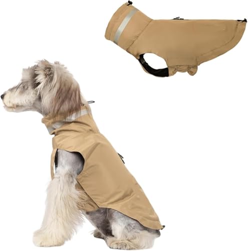 Hunderegenmantel klein, reflektierende, verstellbare, hochgeschlossene, wasserdichte Hundejacke mit Traktionsloch, leichter Regenponcho-Mantel for kleine und mittelgroße Hunde_2XL (Khaki)(Khaki,3XL:Ch von TLTLT