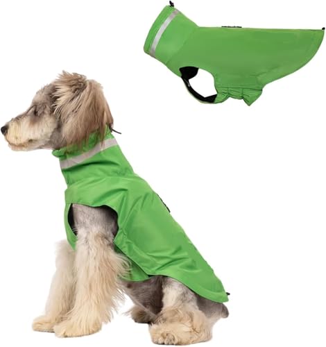 Hunderegenmantel klein, reflektierende, verstellbare, hochgeschlossene, wasserdichte Hundejacke mit Traktionsloch, leichter Regenponcho-Mantel for kleine und mittelgroße Hunde_2XL (Khaki)(Green,M:Ches von TLTLT