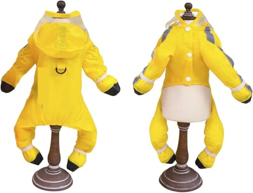 Hunderegenmantel klein mit D-Ring, vollständig abdeckender wasserdichter Hunderegenponcho-Overall mit Regenstiefeln, vierbeiniger Slicker-Regenbekleidung for kleine und mittelgroße Hunde_S (blau)(Yell von TLTLT