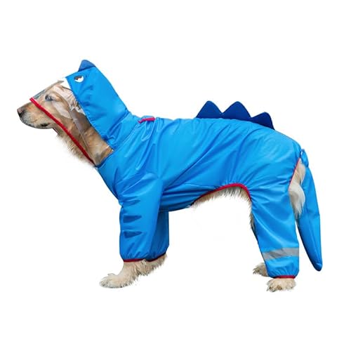 Hunderegenmantel mit Bein, leichte, vollständig abdeckende, wasserdichte Hai-Cosplay-Hundekapuze, Regenbekleidung mit Reflektorstreifen und Traktionsloch-Overall for mittelgroße und große Hunde_5XL (B von TLTLT